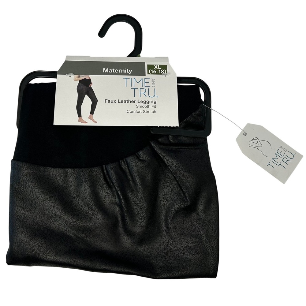 Time and Tru Womens Maternity Faux Leather Leggings Black Soot XL‎ 16-18 New